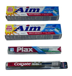 Vtg Lot (2) Unopened Tube Aim Toothpaste 5.5 Oz Sealed (2006) + (2) Toothbrushes